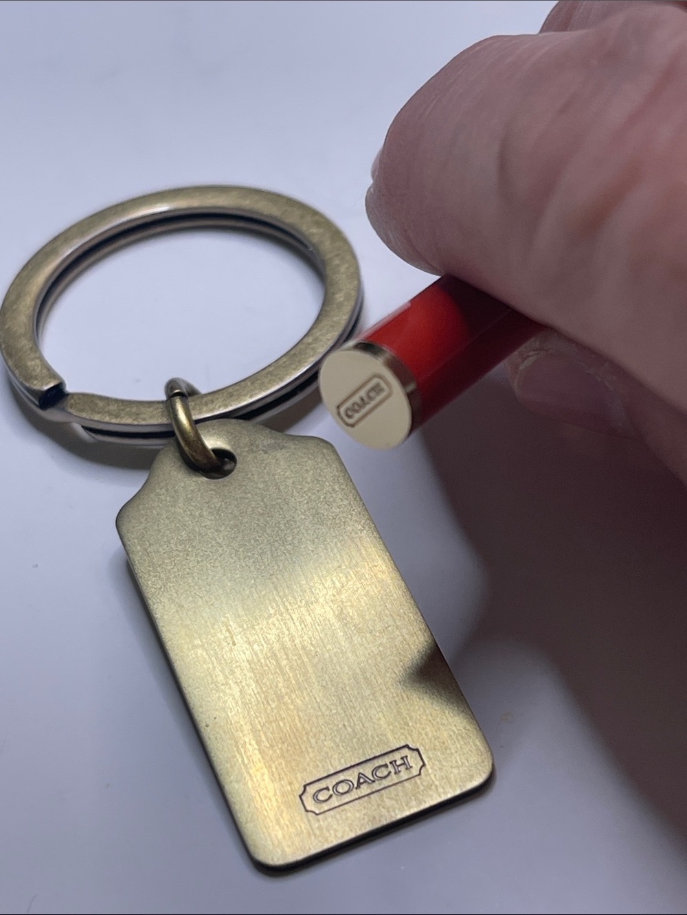 COACH Red Enamel Tag Key Ring - Brass Finish and Coach Pen - Picture 4 of 6